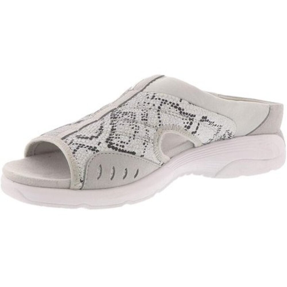 Easy Spirit Traciee2 Silver Snake Print Slide Sandals Women’s Size 9W Wide NIB